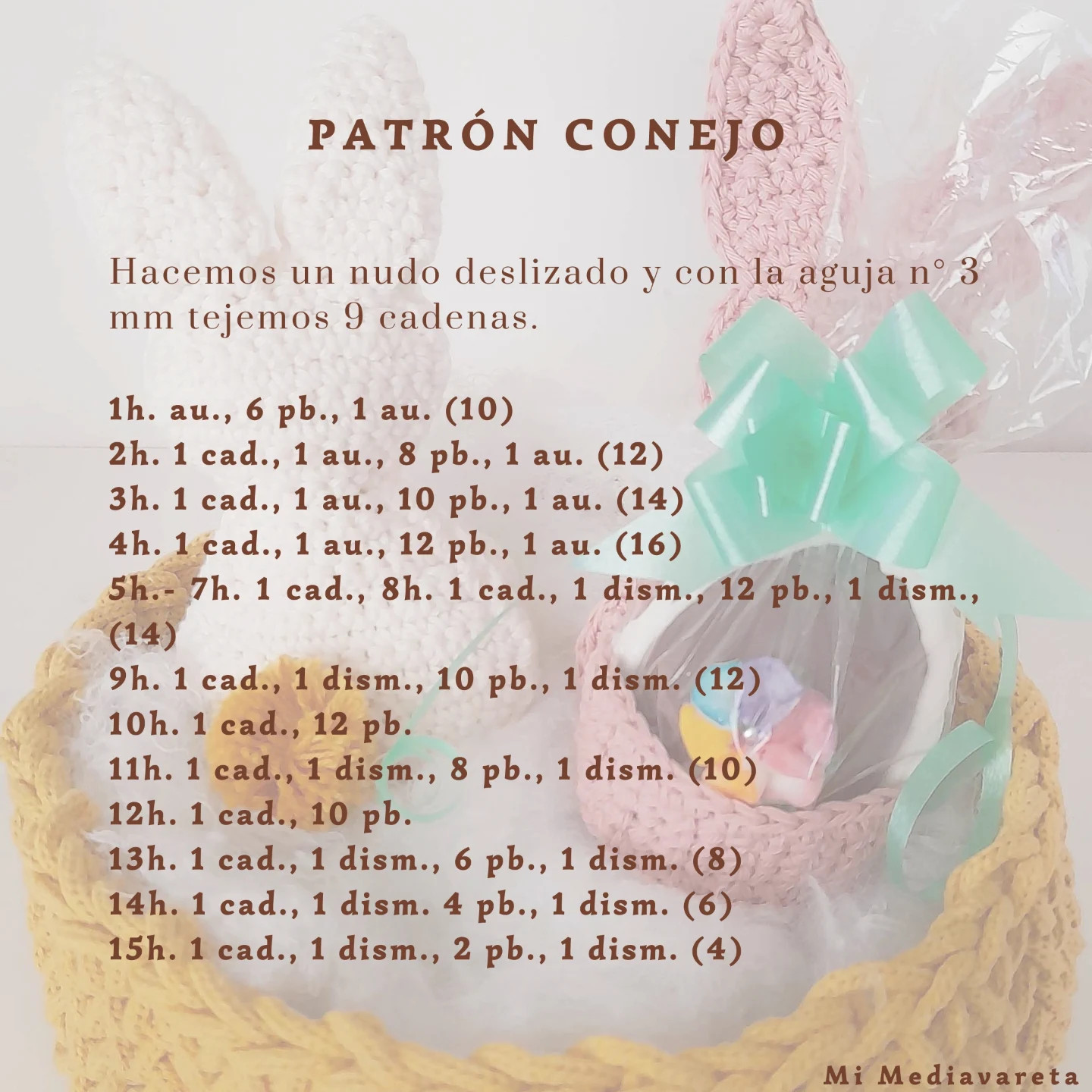 PATRÓN: Conejito de Pascua tejido a crochet.