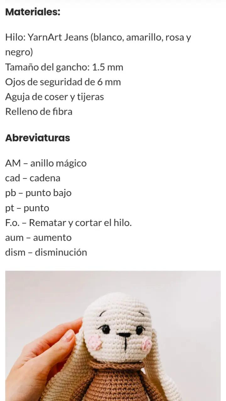 Patrón de amigurumi conejo gratis en PDF