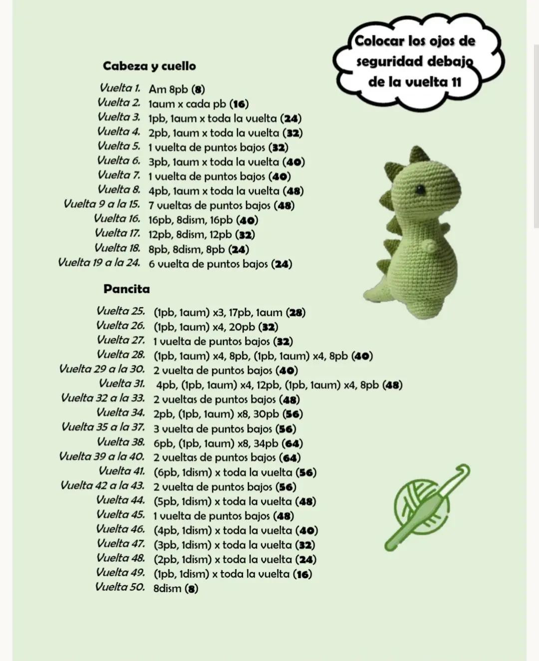 Patrón de Amigurumi: Dino Verde Adorable y Fácil de Hacer