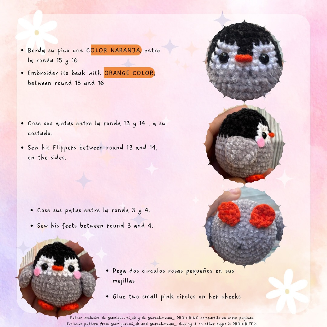 Patrón de amigurumi gratis: Pingüino con orejas de conejo.