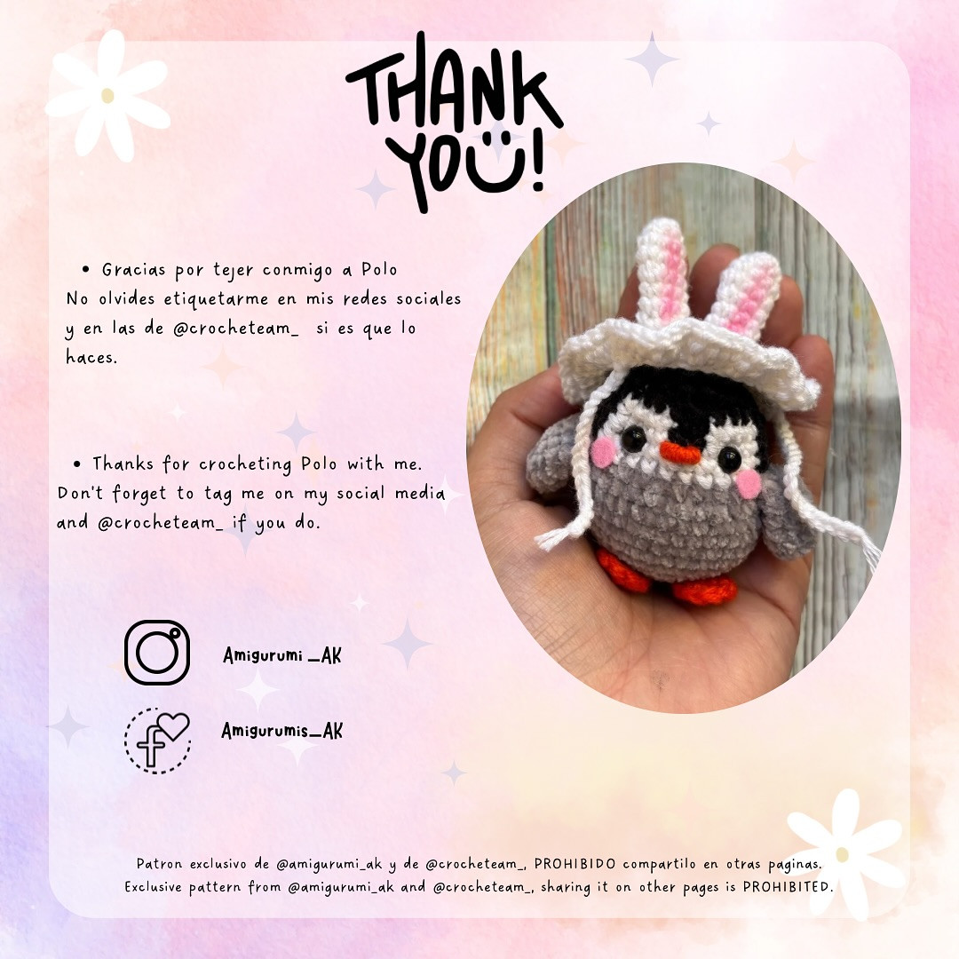 Patrón de amigurumi gratis: Pingüino con orejas de conejo.