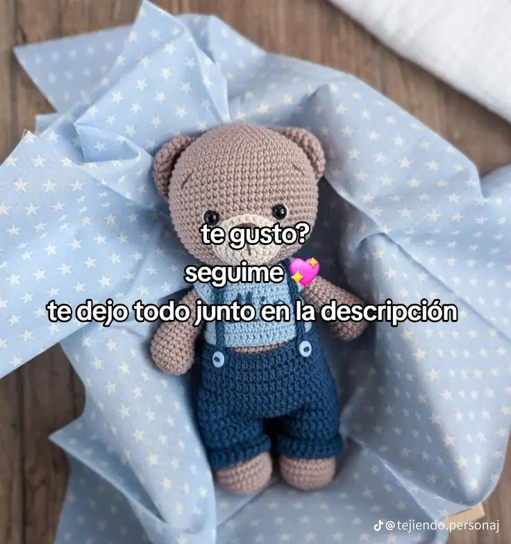 Patrón de amigurumi: Osito Milo con jardinero de nivel intermedio