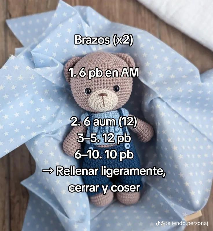Patrón de amigurumi: Osito Milo con jardinero de nivel intermedio