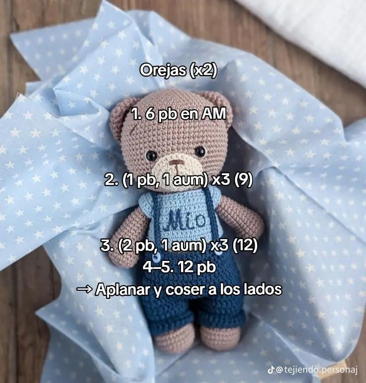 Patrón de amigurumi: Osito Milo con jardinero de nivel intermedio