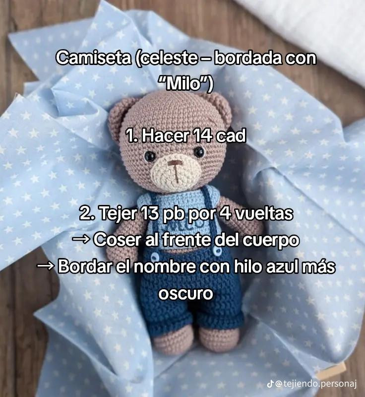 Patrón de amigurumi: Osito Milo con jardinero de nivel intermedio