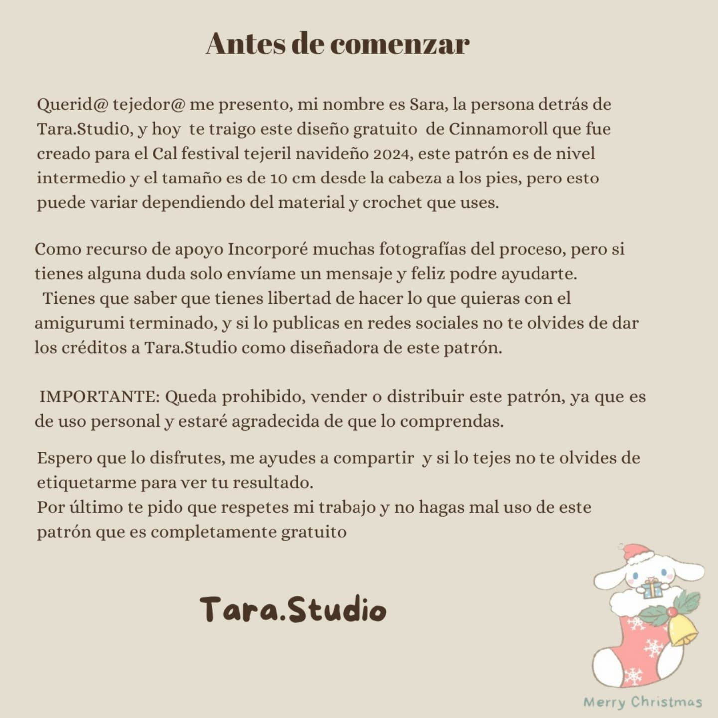 Patrón de Cinnamoroll navideño gratis