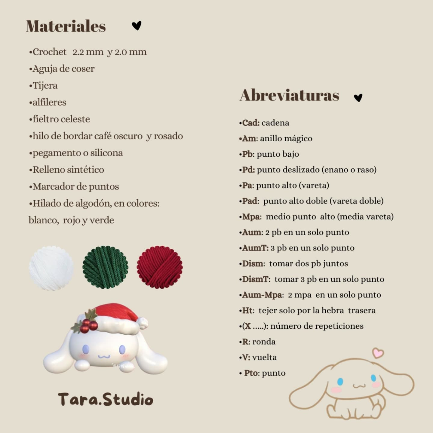 Patrón de Cinnamoroll navideño gratis