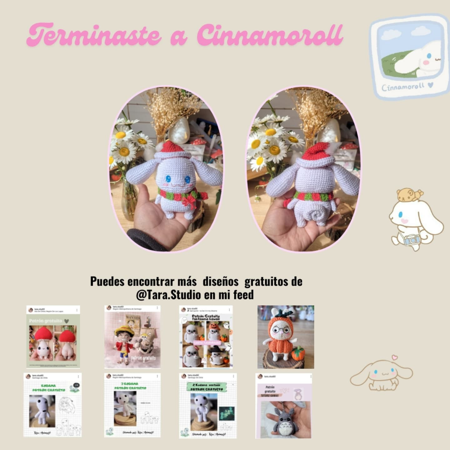 Patrón de Cinnamoroll navideño gratis