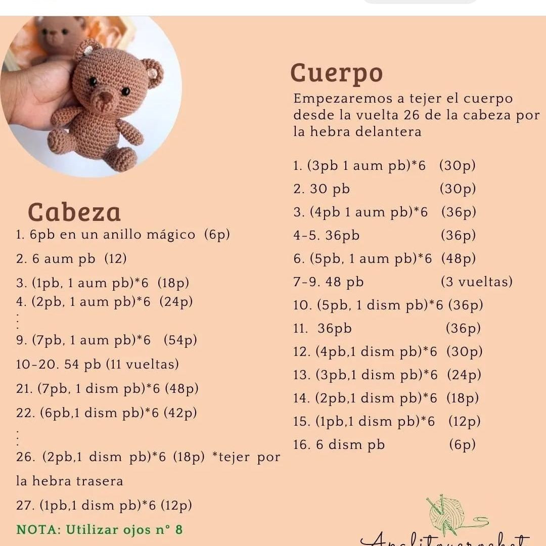 Patrón de osito amigurumi gratis