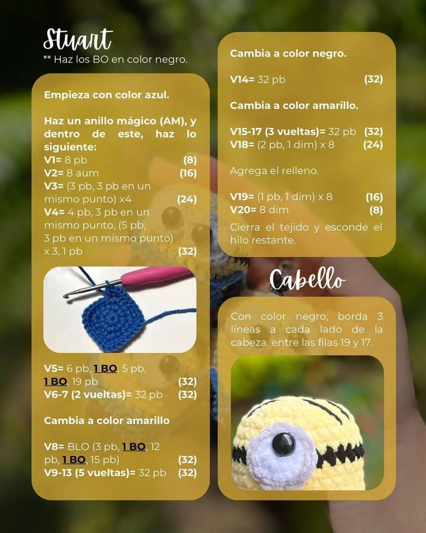 Patrón gratis amigurumi minions Bob, Stuart y Kevin