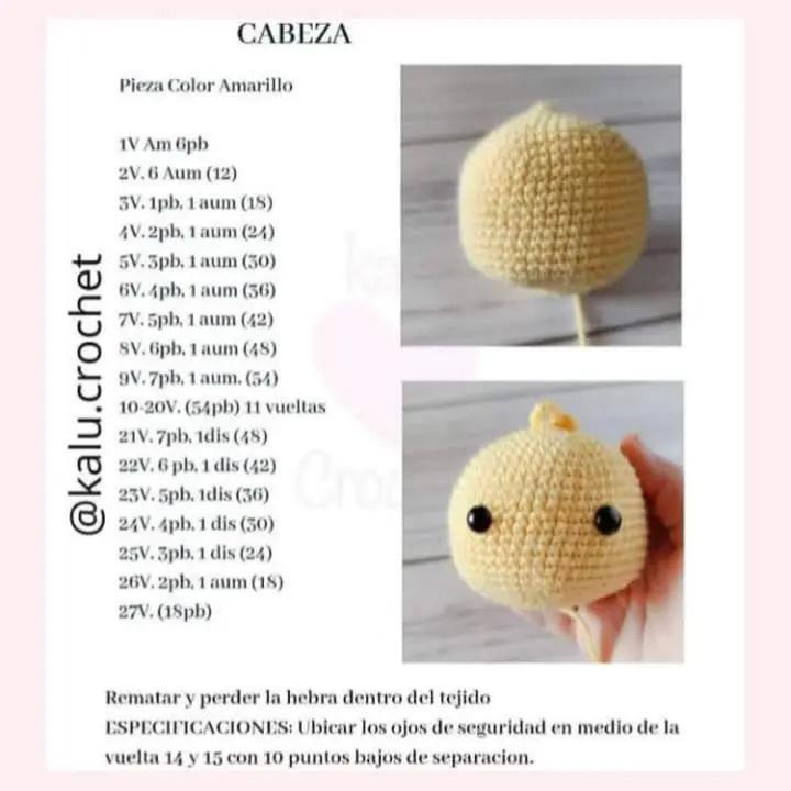 Patrón gratis amigurumi pollito tierno
