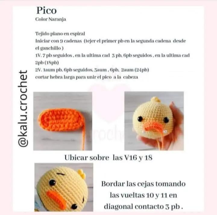 Patrón gratis amigurumi pollito tierno