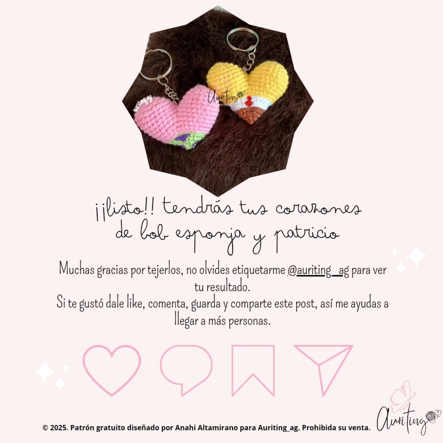 Patrón gratis: Amigurumis Corazón Bob Esponja y Patricio