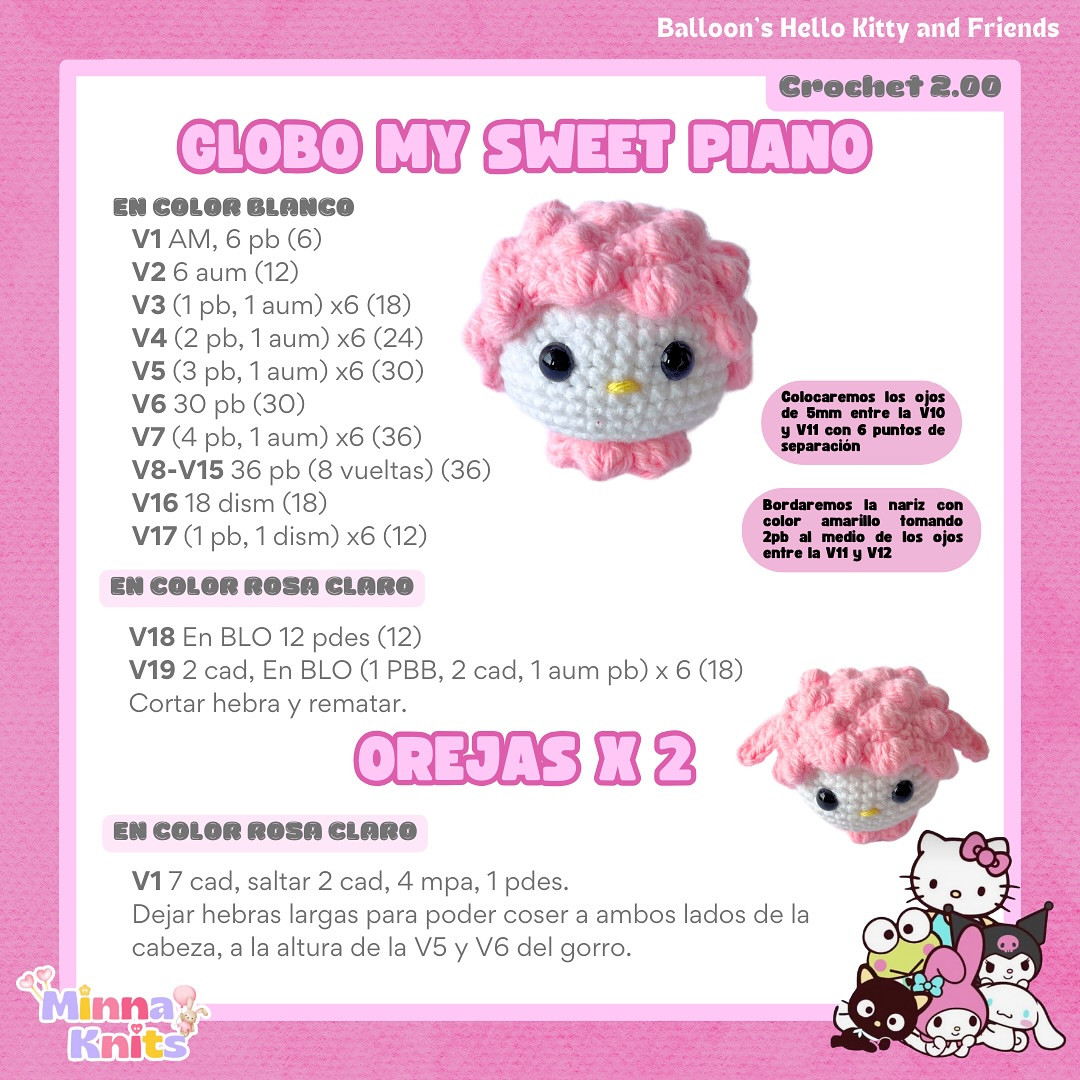 Patrón gratis: Globo Hello Kitty amigurumi