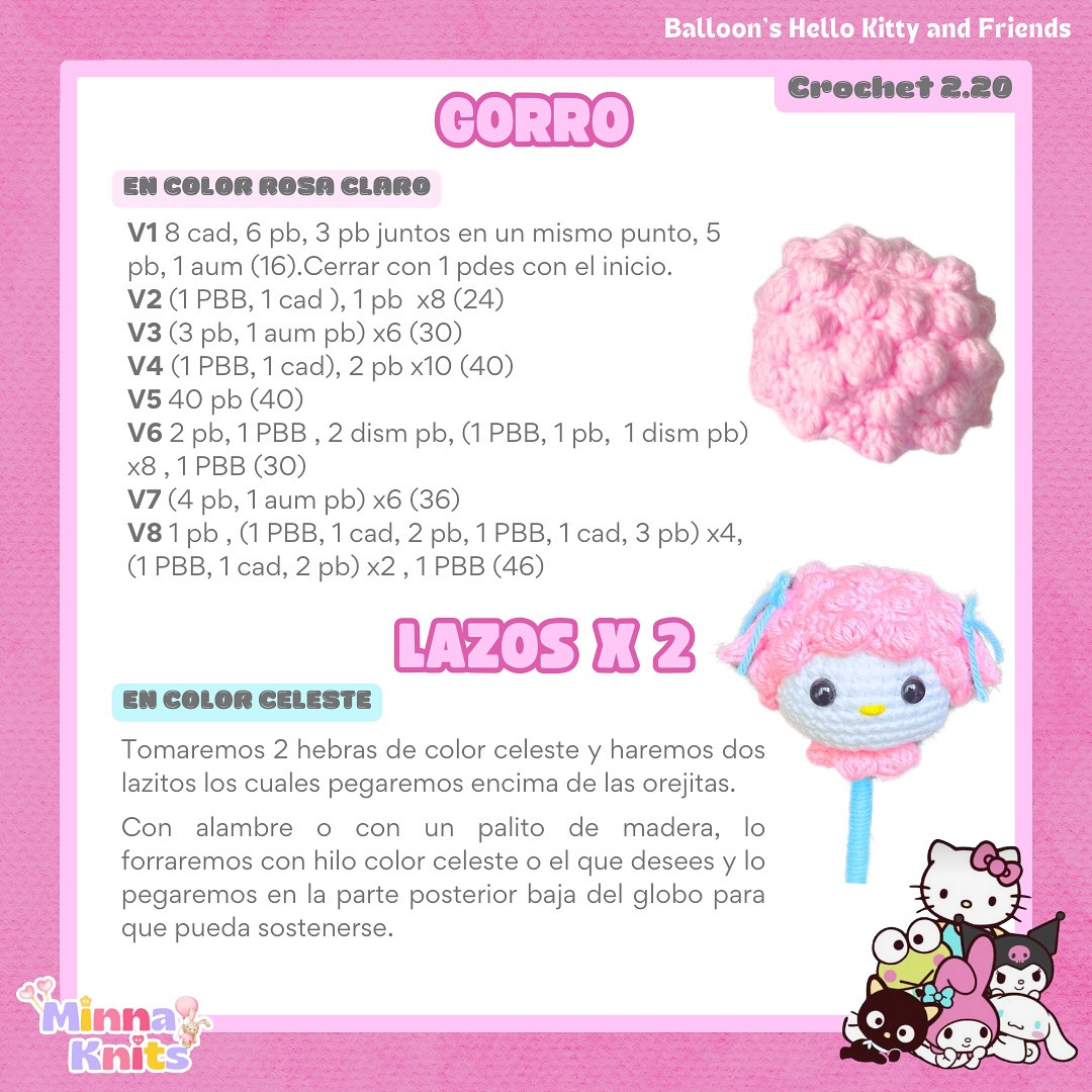 Patrón gratis: Globo Hello Kitty amigurumi