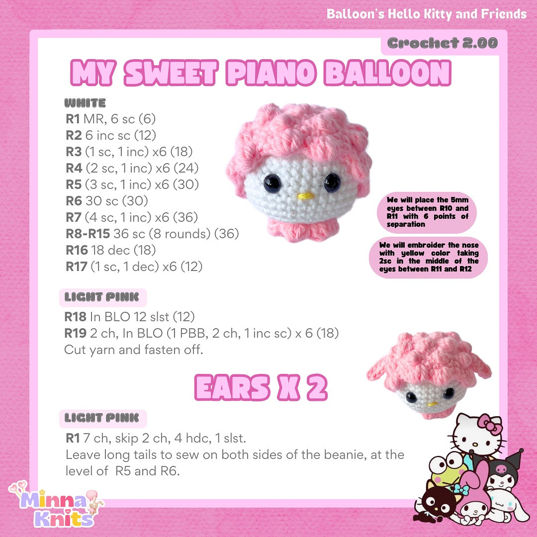 Patrón gratis: Globo Hello Kitty amigurumi