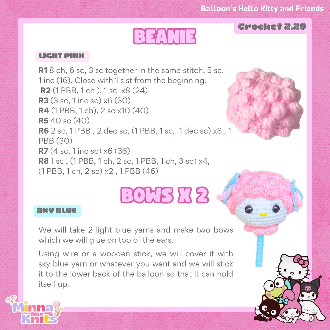 Patrón gratis: Globo Hello Kitty amigurumi
