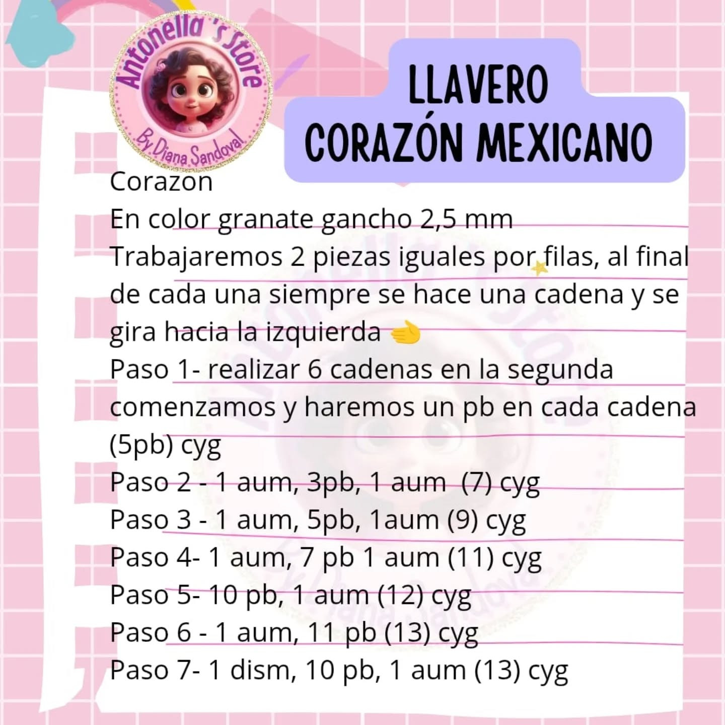 PATRÓN GRATIS: Llavero Corazón Mexicano tejido a crochet