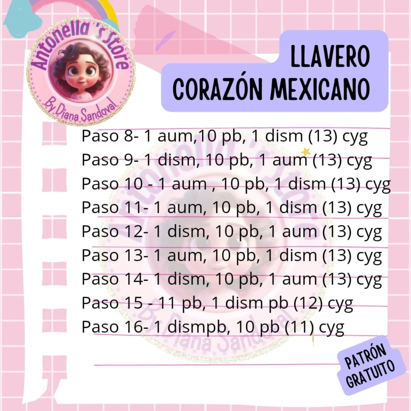 PATRÓN GRATIS: Llavero Corazón Mexicano tejido a crochet