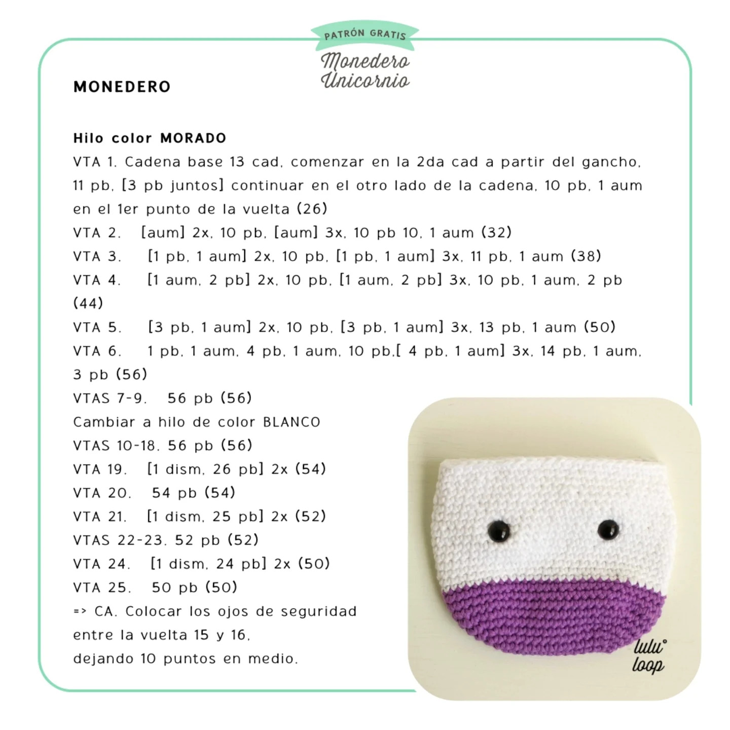 Patrón Gratis: Monedero Unicornio Amigurumi