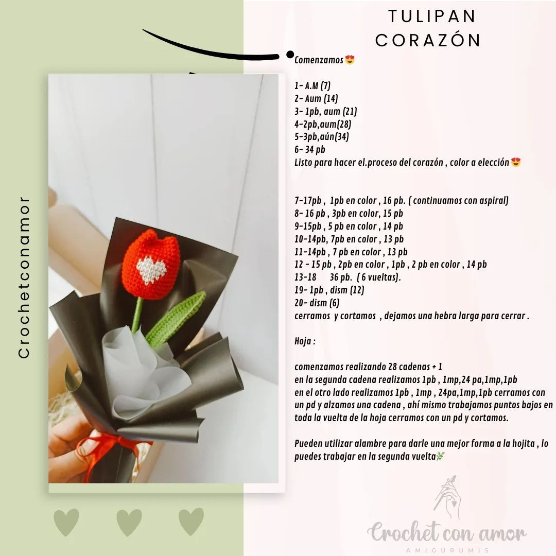 Patrón gratis: Tulipán corazón tejido a crochet