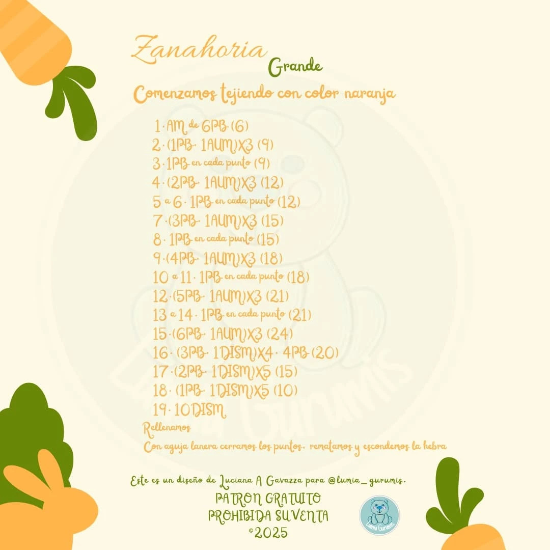 Patrón Gratis: Zanahorias Amigurumi - 3 Tamaños
