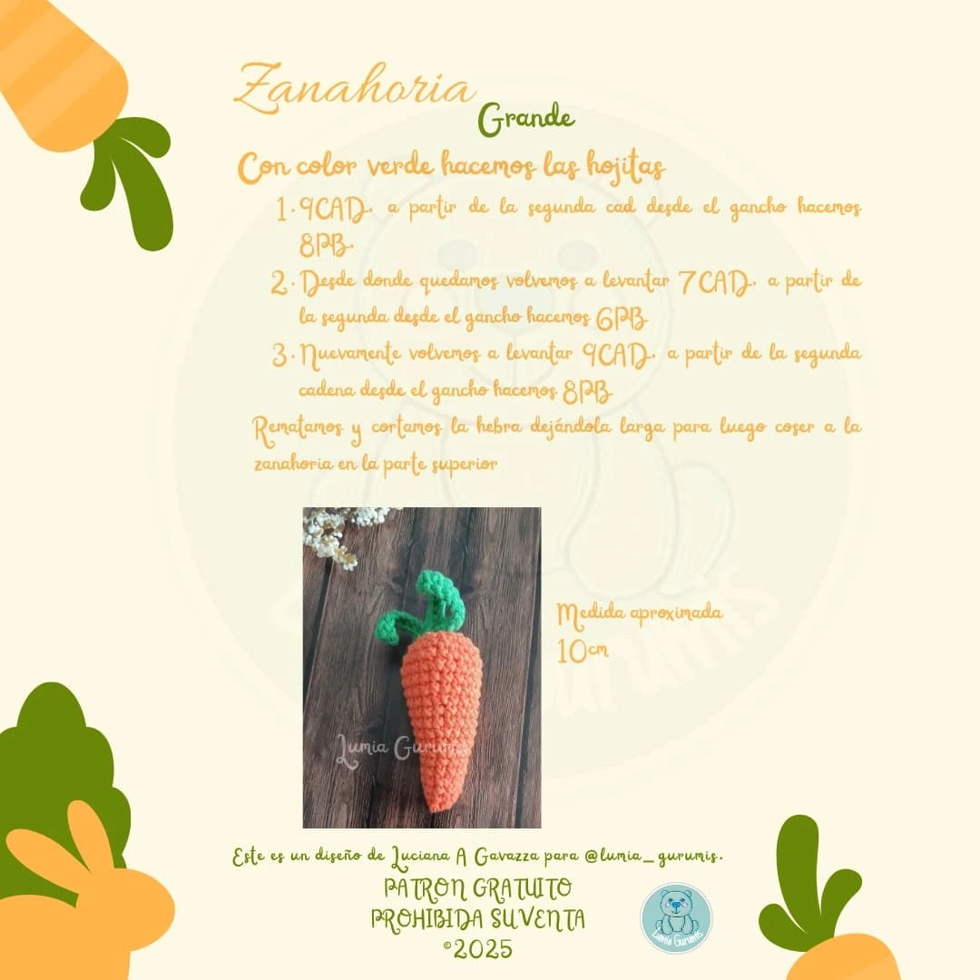 Patrón Gratis: Zanahorias Amigurumi - 3 Tamaños