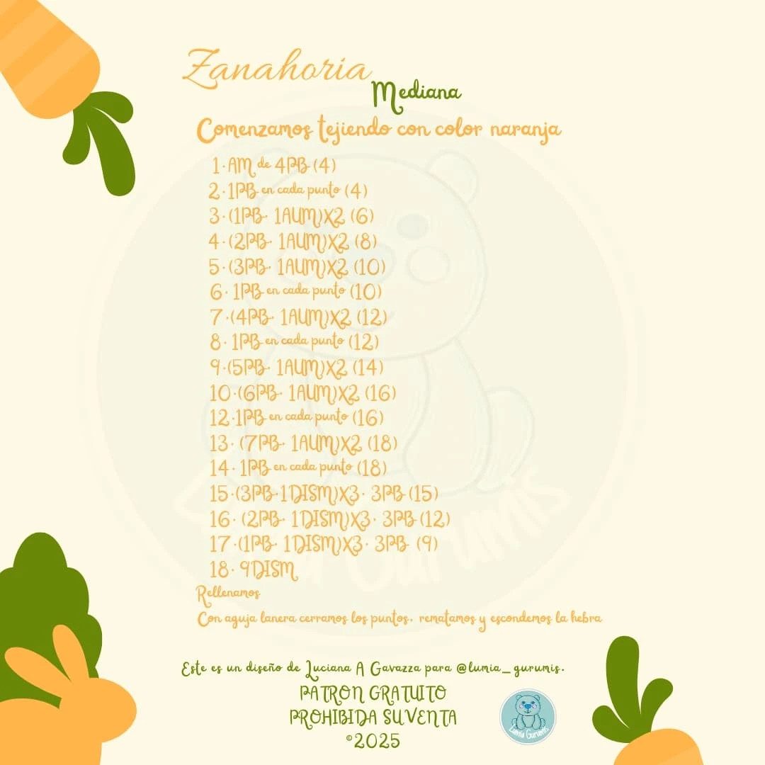 Patrón Gratis: Zanahorias Amigurumi - 3 Tamaños