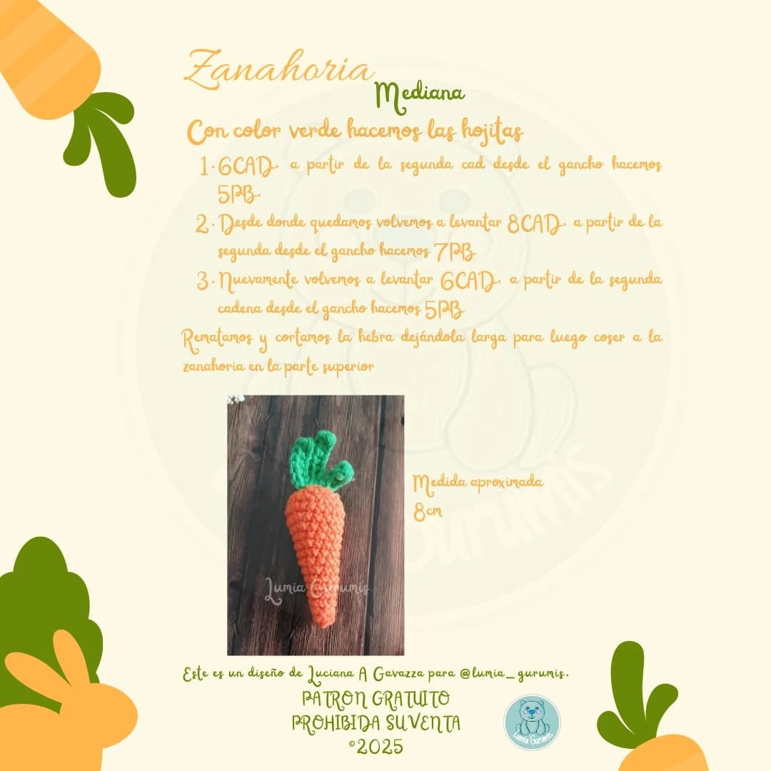 Patrón Gratis: Zanahorias Amigurumi - 3 Tamaños
