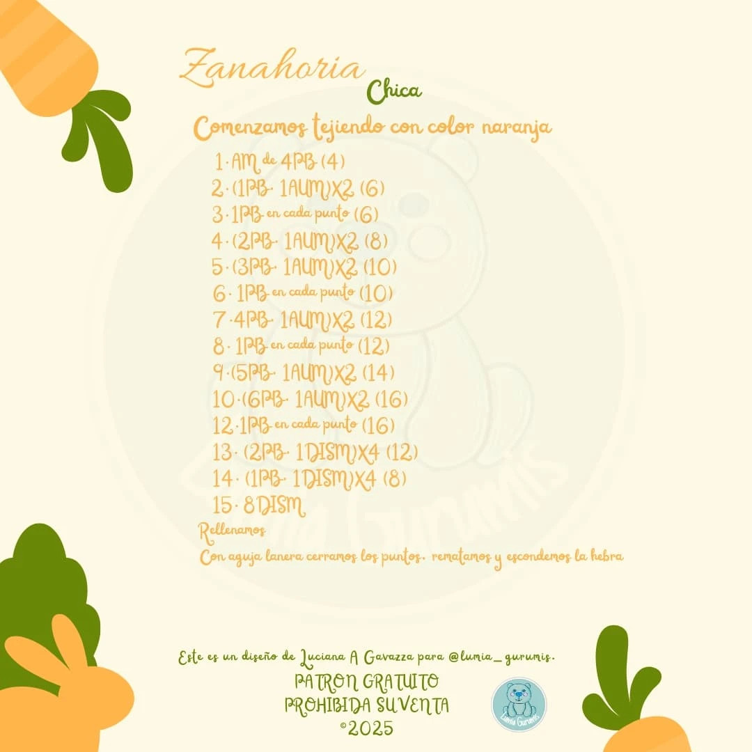 Patrón Gratis: Zanahorias Amigurumi - 3 Tamaños