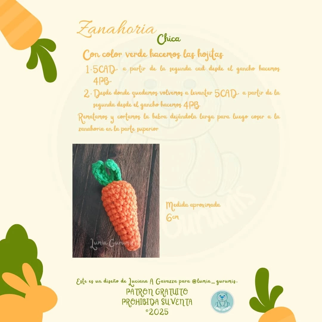 Patrón Gratis: Zanahorias Amigurumi - 3 Tamaños