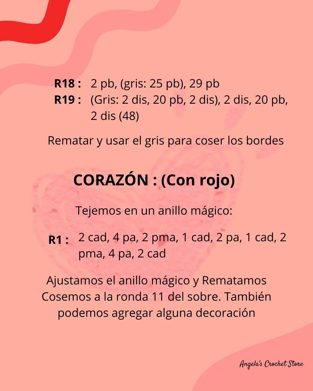 Patrón gratuito: Amigurumi carta con alas "Te amo"