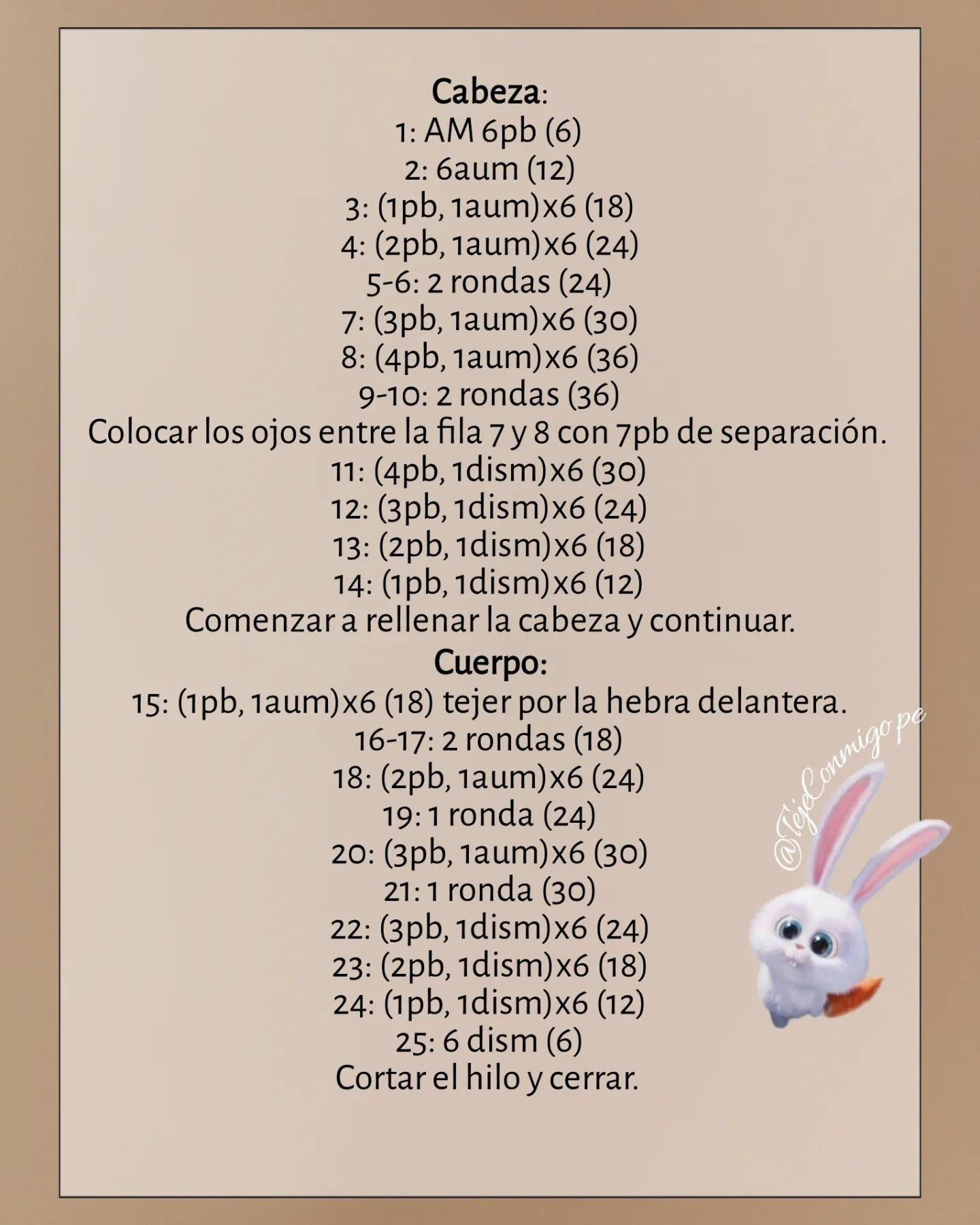 Patrón gratuito amigurumi conejito: Bola de nieve