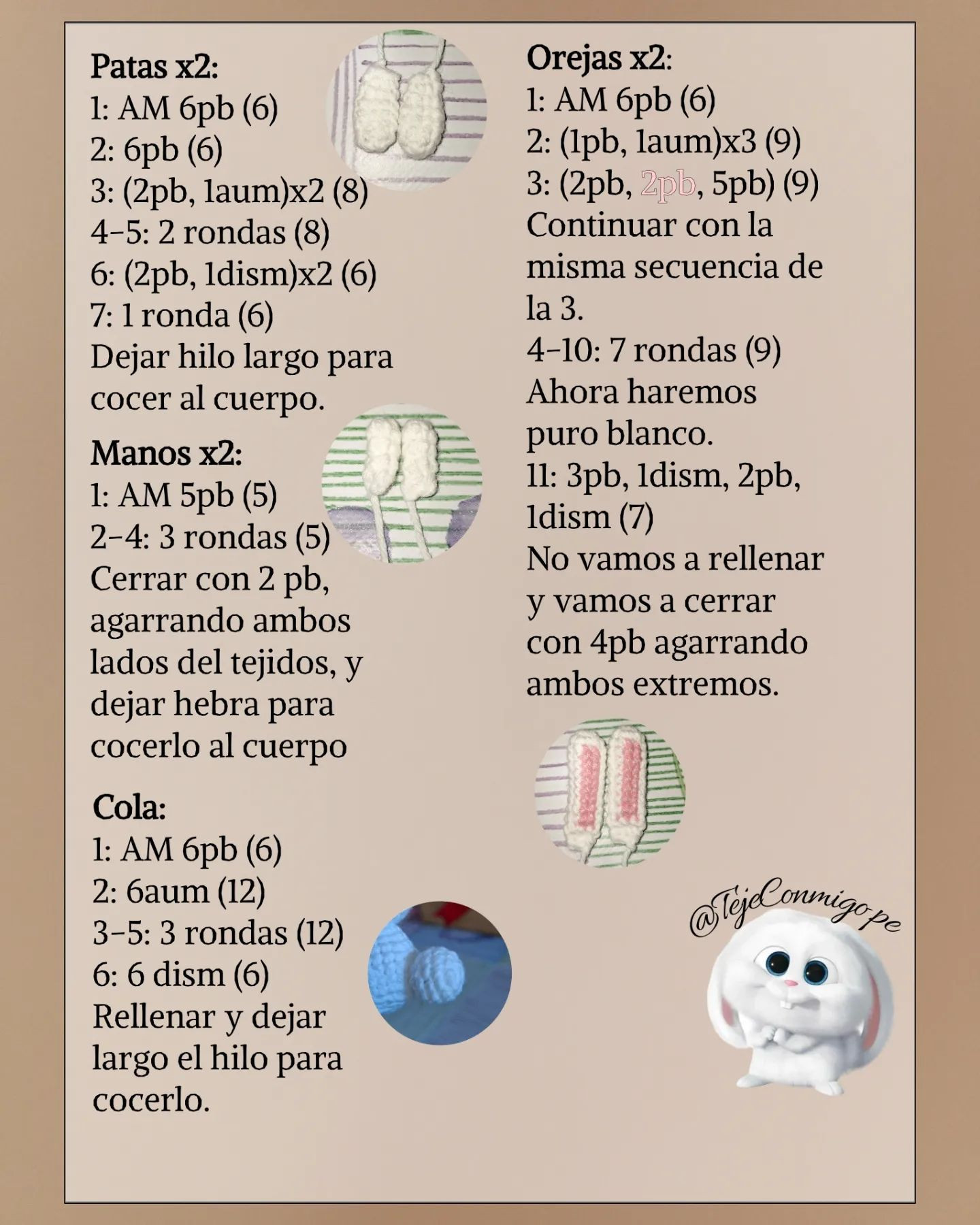 Patrón gratuito amigurumi conejito: Bola de nieve