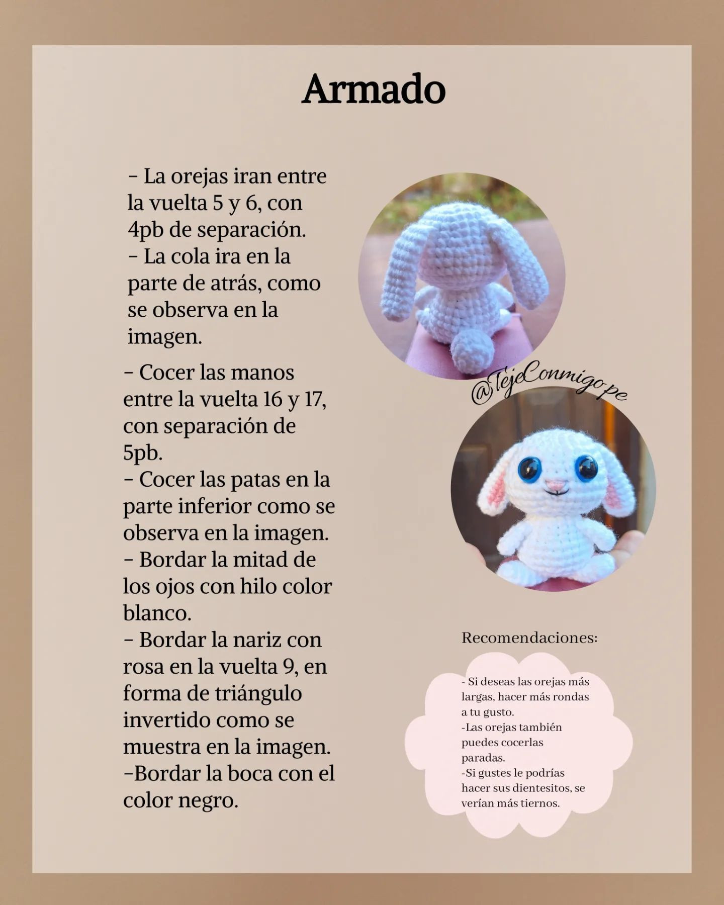 Patrón gratuito amigurumi conejito: Bola de nieve