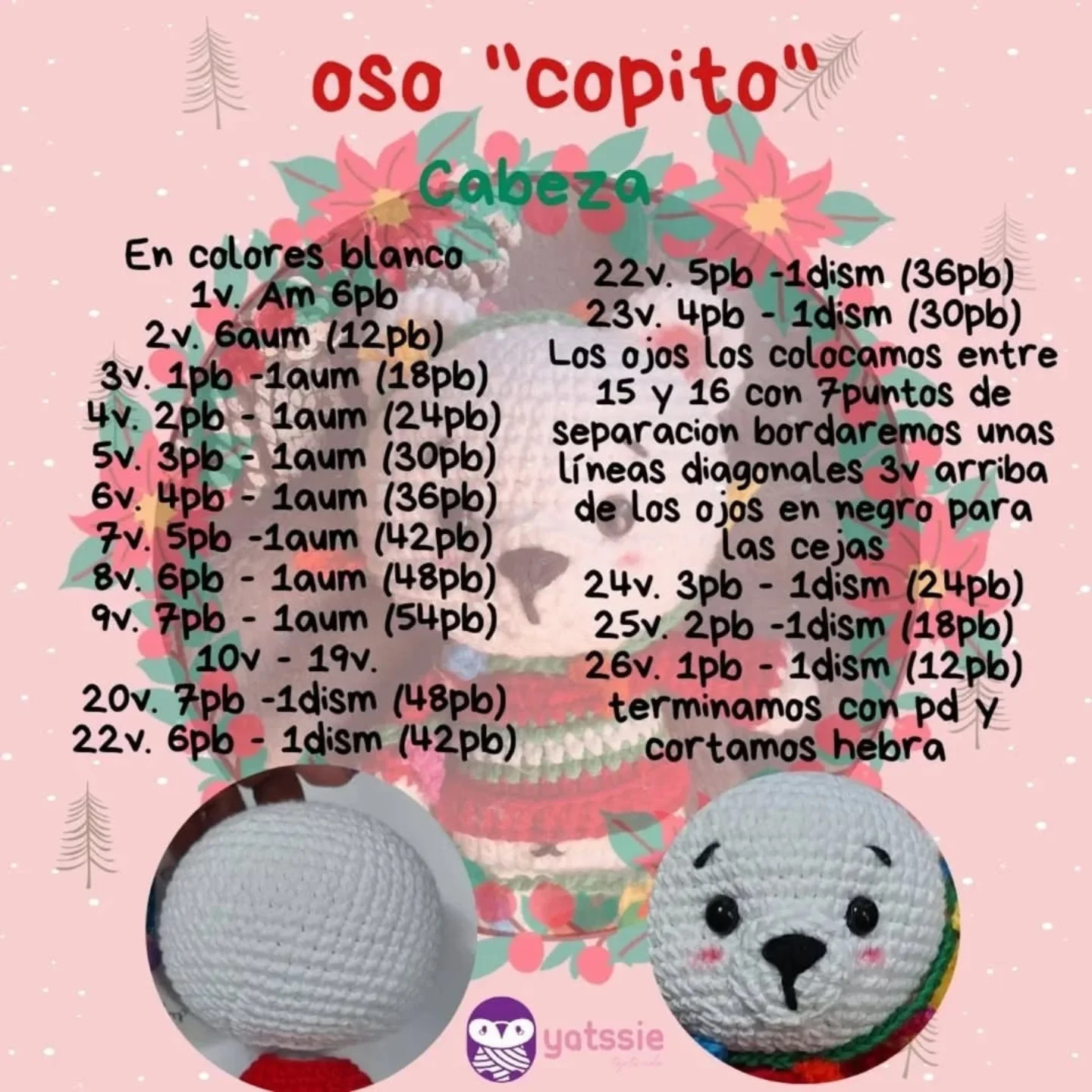 Patrón gratuito amigurumi oso navideño