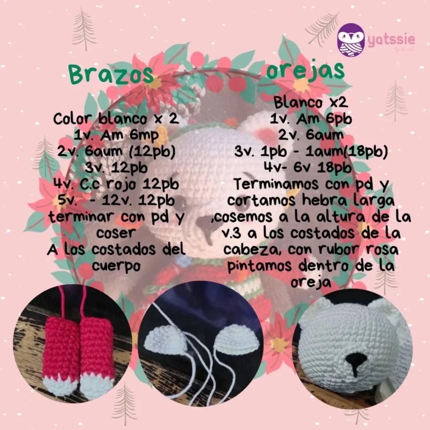 Patrón gratuito amigurumi oso navideño