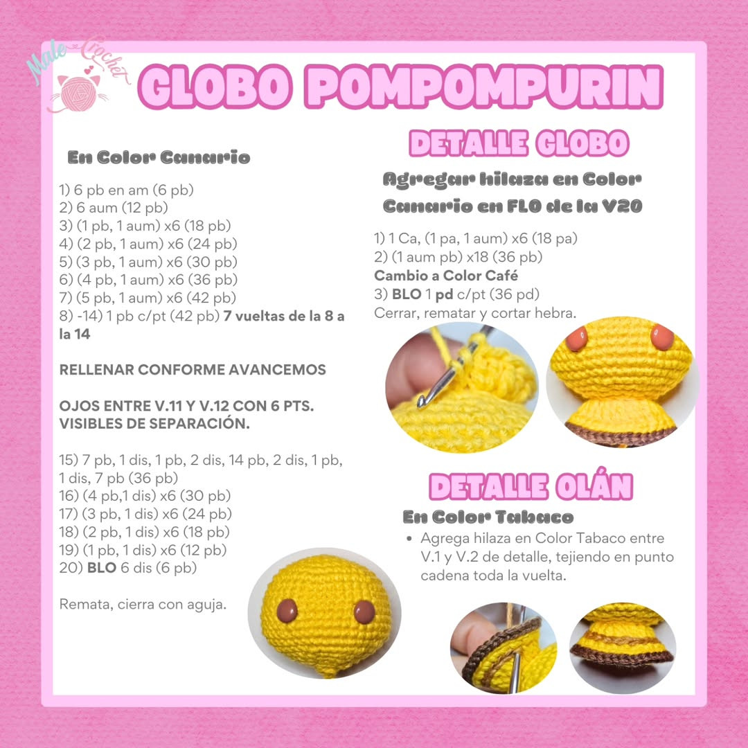 Patrón gratuito amigurumi Pompompurin globo.