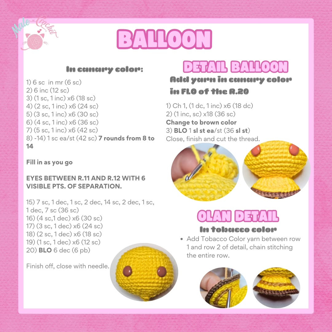 Patrón gratuito amigurumi Pompompurin globo.