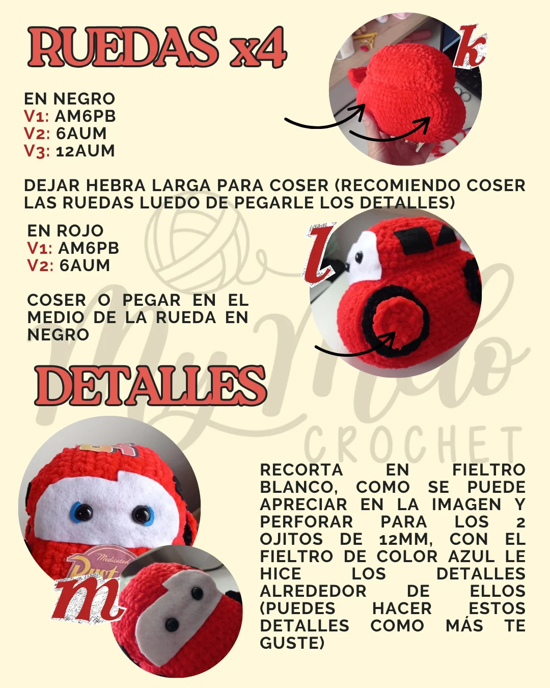 Patrón gratuito amigurumi Rayo McQueen