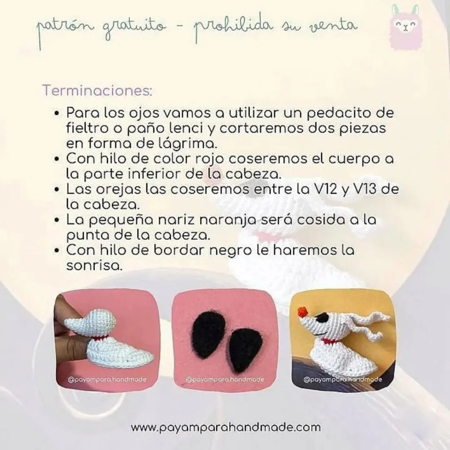 Patrón gratuito amigurumi Zero, pesadilla antes de navidad