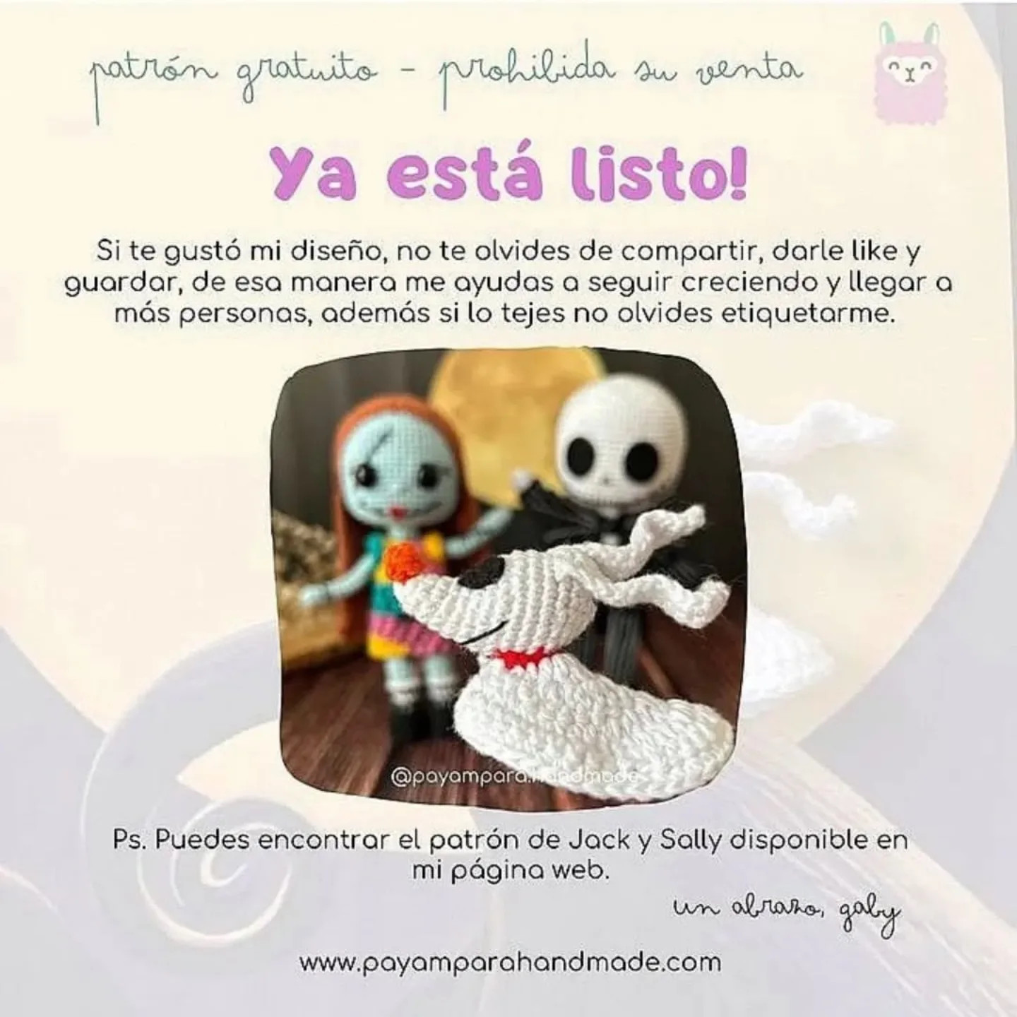Patrón gratuito amigurumi Zero, pesadilla antes de navidad