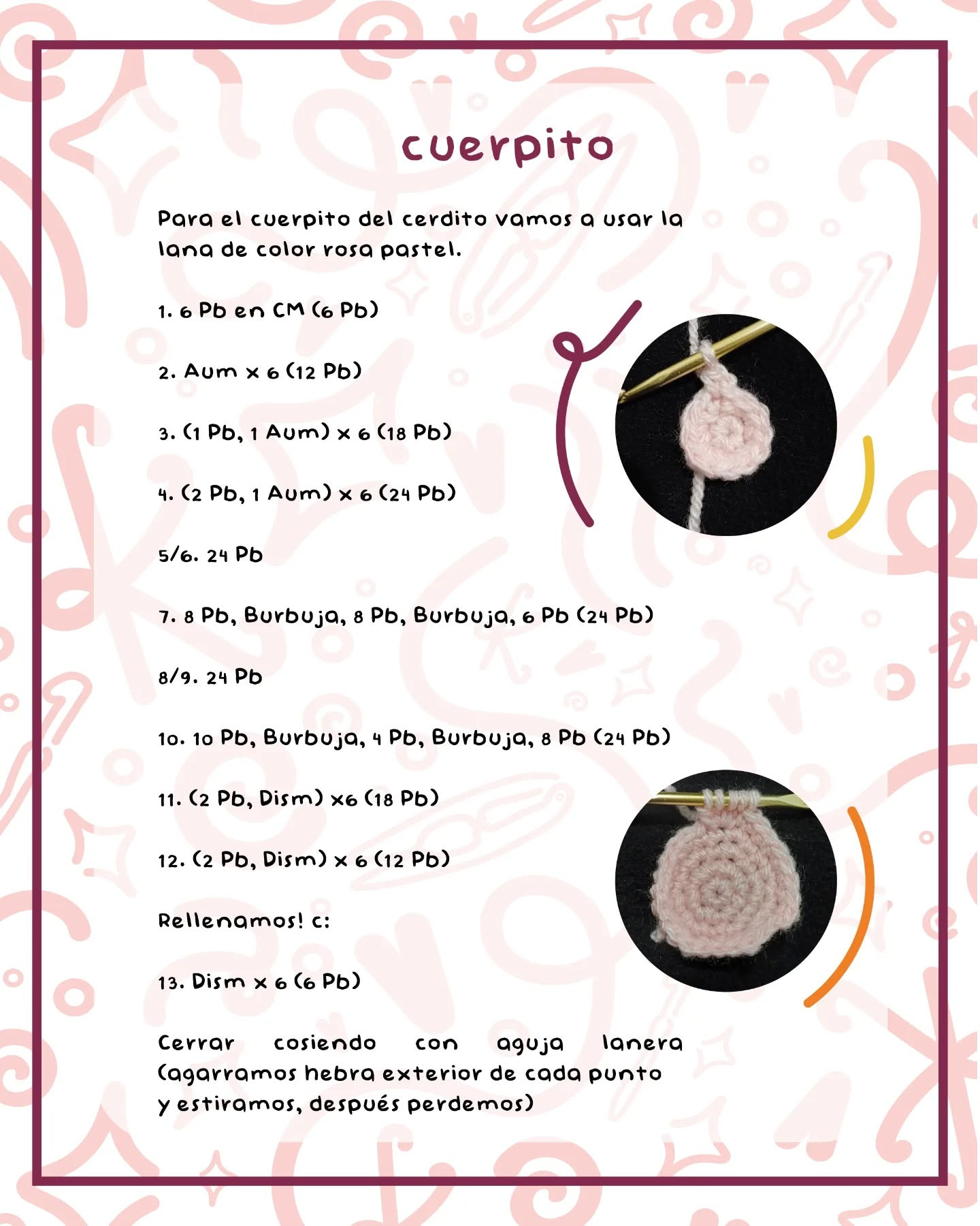 Patrón gratuito: Cerditos amigurumi con sombreros y bolsos de fruta
