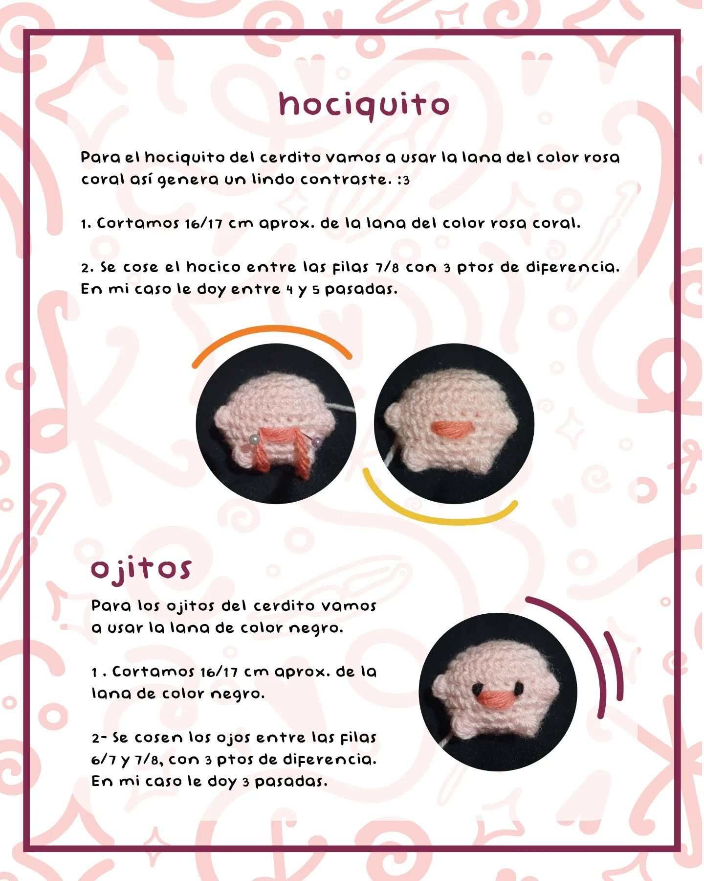 Patrón gratuito: Cerditos amigurumi con sombreros y bolsos de fruta