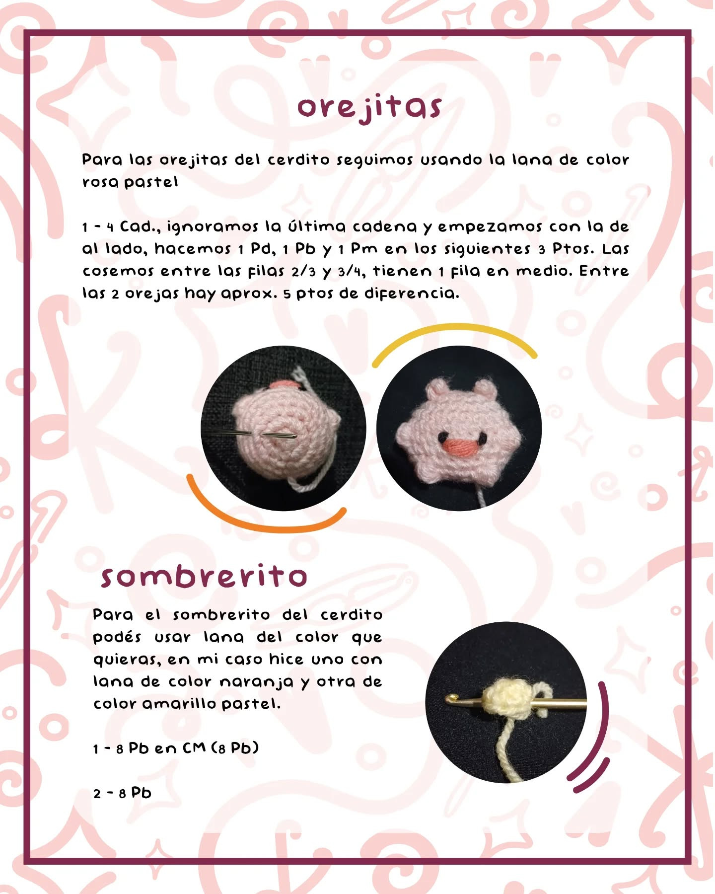 Patrón gratuito: Cerditos amigurumi con sombreros y bolsos de fruta
