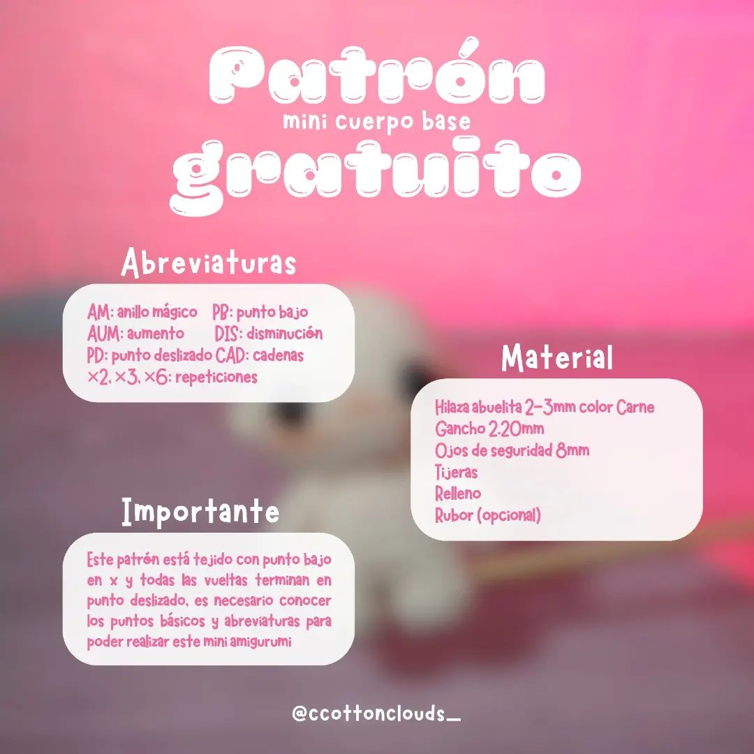 Patrón gratuito: Cuerpo mini amigurumi 7cm