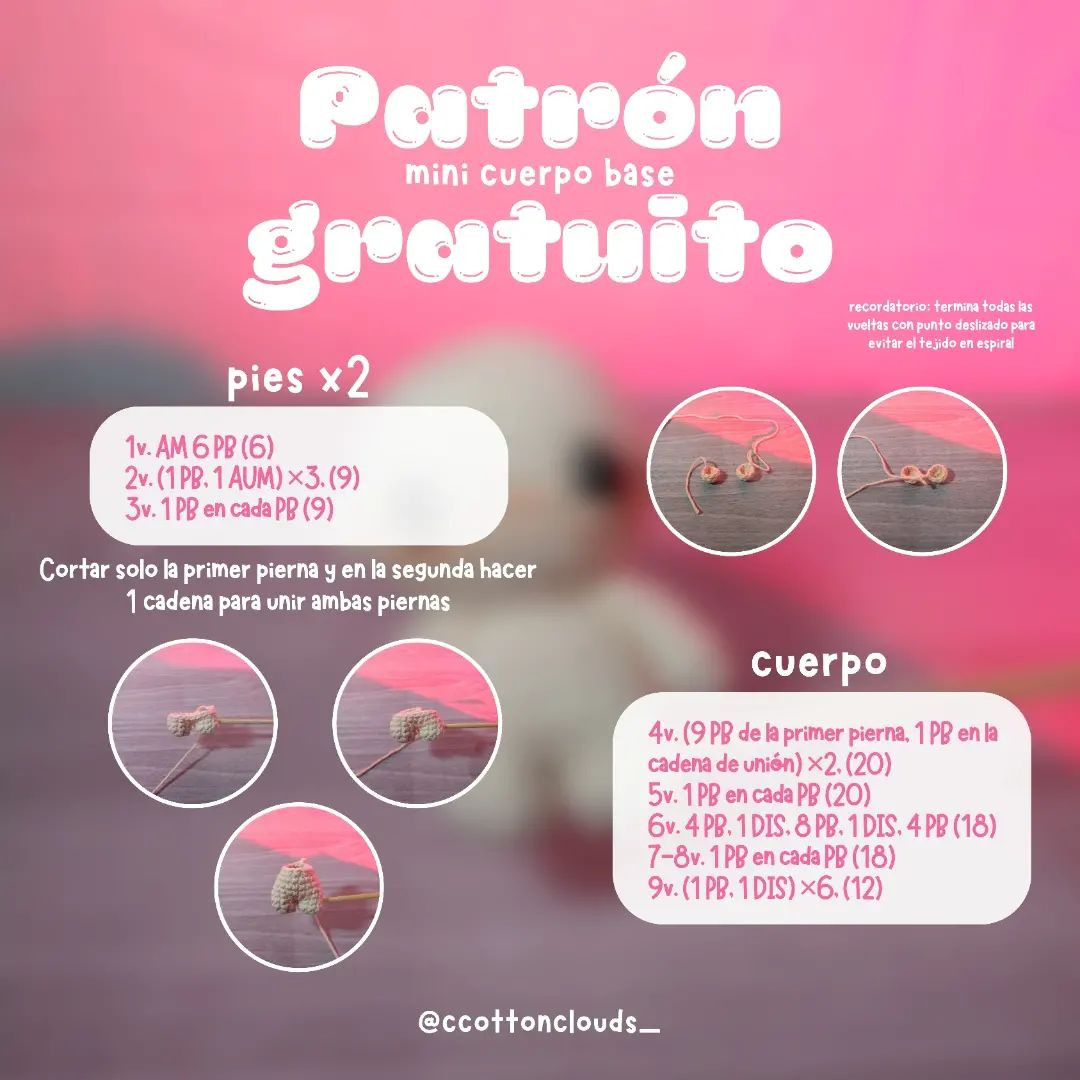 Patrón gratuito: Cuerpo mini amigurumi 7cm