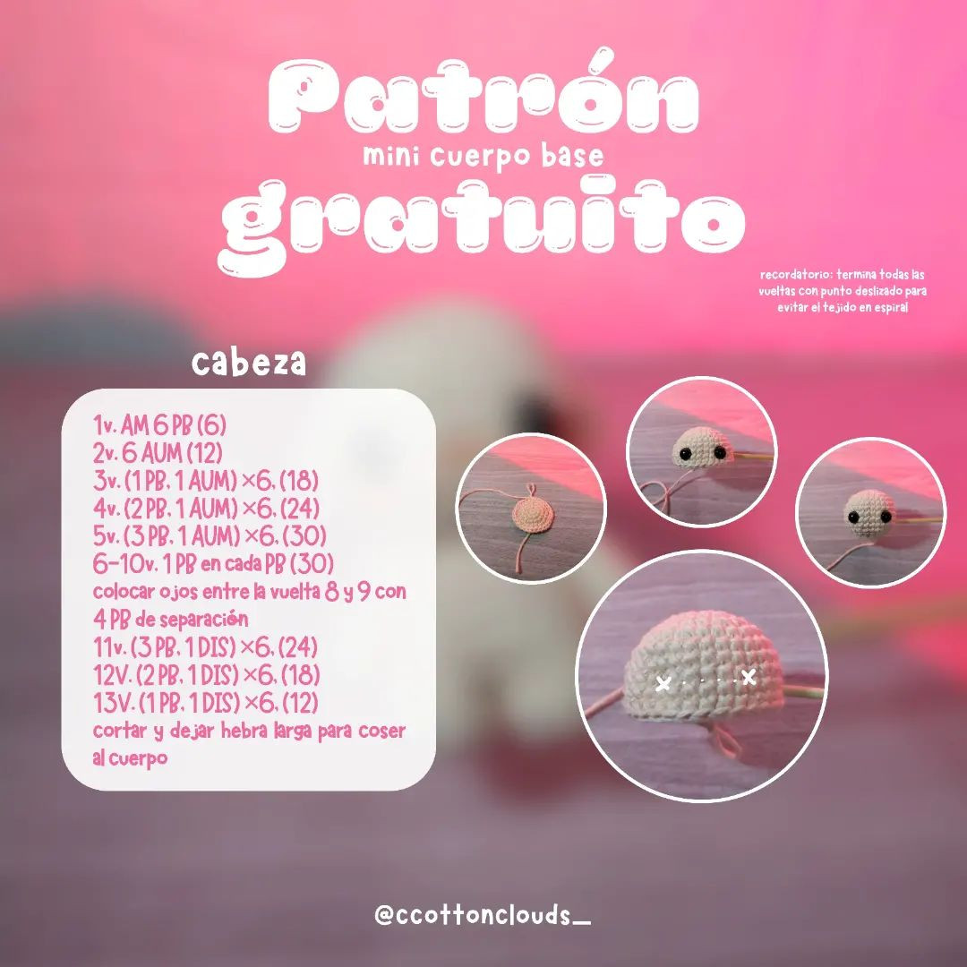 Patrón gratuito: Cuerpo mini amigurumi 7cm