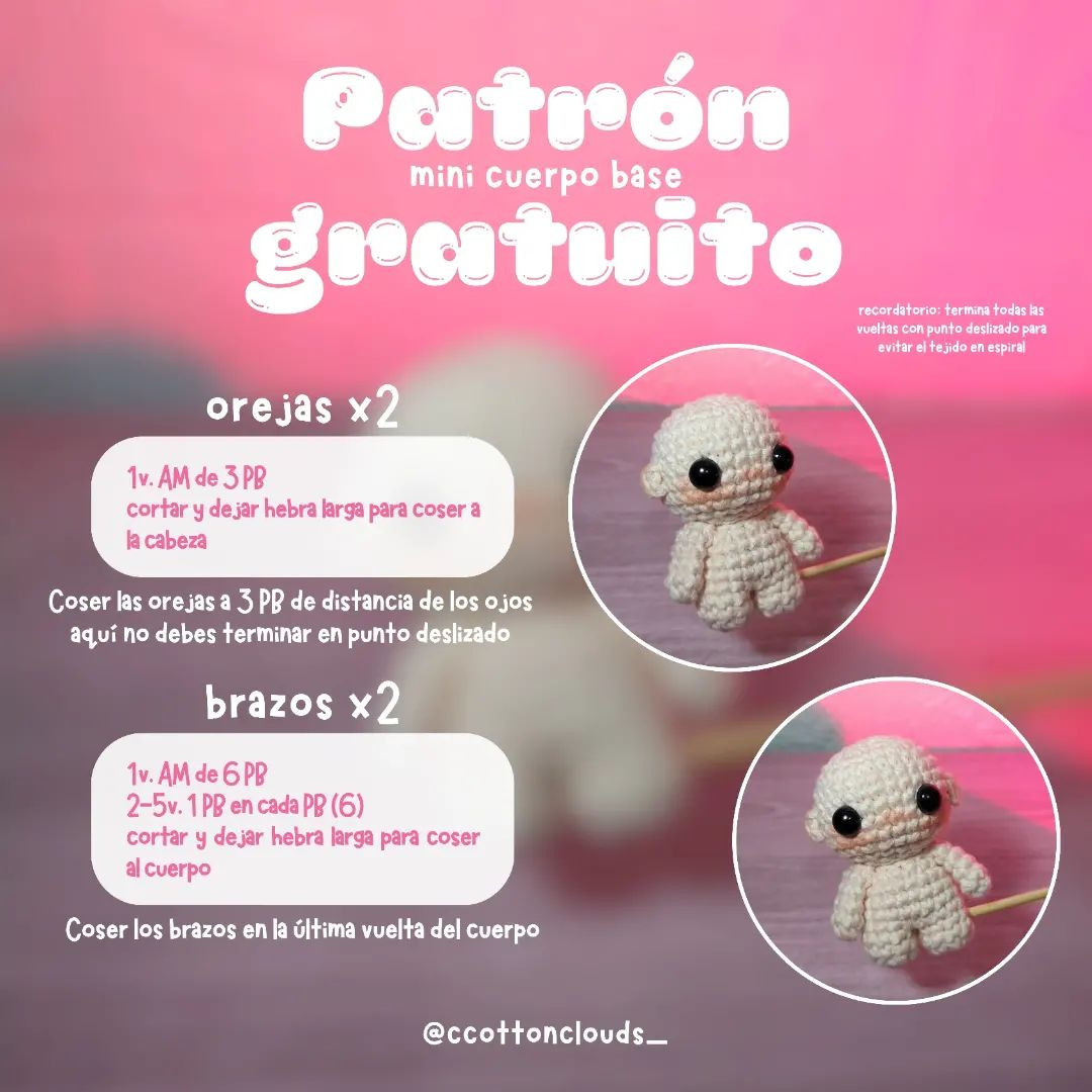 Patrón gratuito: Cuerpo mini amigurumi 7cm