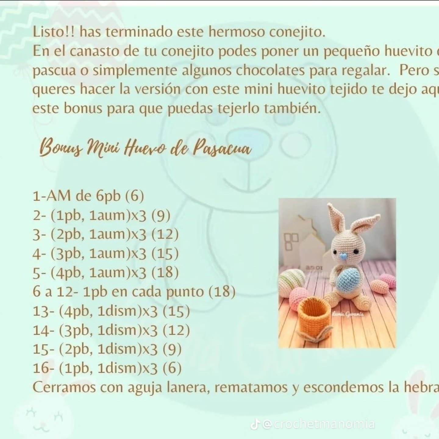 Patrón gratuito de amigurumi conejito de Pascua
